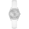 Image de Guess BOA GW0989L1 Montre pour Femme en Acier Inoxydable avec Bracelet en Cuir Blanc 3 Bar Cadran argenté 32 mm