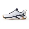 Image de WILSON Rush Pro 4.5 Clay Chaussures de Tennis Homme, Mesh Respirant, Soutien Exceptionnel et Résistance à l'abrasion, Amorti Léger, Couleur: Blanc/Navy Blazer/Gum1a, Taille : 11