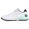 Image de WILSON Rush Pro 5 Chaussures de Tennis pour Homme, avec Soutien Verrouillé et Rebond Vif pour Une Performance Évoluée, Blanc/Baie/Corail Vif, Taille 44 2/3