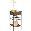 Image de VASAGLE Table de Chevet, Bout de canapé, Table d’appoint, Table de Nuit, Haute, avec tiroir et 2 étagères de Rangement, Peu encombrante, Style Industriel, Marron Rustique et Noir LET502B01