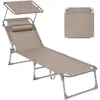 Image de SONGMICS Bain de Soleil, Chaise Longue Pliable, 193 x 53 x 29 cm, Capacité de 150 kg, avec Pare-soleil, Appuie-Tête, Dossier Réglable, pour Jardin, Piscine, Terrasse, Taupe GCB192K01