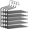 Image de SONGMICS Cintres Multi-Niveau, Lot de 4, Porte-Pantalons, Bouts Ouverts, Peu encombrant, antidérapant, résistant, avec 5 Barres, pour Jeans, Serviettes, Foulards, Noir CRI034B02