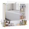 Image de VASAGLE Meuble de Salle de Bain avec Éclairage LED, 14,5 x 70 x 70 cm, Prise, Panier Suspendu, Support pour Sèche-cheveux, pour Salle de Bain, Lavabo, Blanc Nuage et Doré Verdâtre BBK124A10