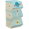 Image de SONGMICS Boîte à Jouets Enfants, Lot de 3, Coffre de Rangement, Bac, Panier, Empilables, Pliables, avec Poignées, Couvercle Magnétique, Chambre d'Enfant, Salle de Jeux, Thème Espace, Bleu RLB700Q01