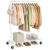 Image de SONGMICS Portant à Vêtements à roulettes, Porte-Manteaux, Barre Supporte Jusqu’à 40 kg, avec Tringle, Étagère de Rangement en Barre, Style Industriel, pour Chambre, Buanderie, Blanc HSR061W01