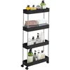 Image de SONGMICS Chariot, Chariot de Cuisine à 4 Niveaux, Étagère de Cuisine, Étagère Étroite, avec 6 Crochets, Structure en Acier, Salle de Bain, 14,4 x 42 x 86 cm, Noir d'Encre KSC008B01