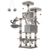 Image de Feandrea Arbre à Chat, Hauteur 168 cm, avec 13 Griffoirs, 2 Plate-Forme, 2 Niches, Panier, Hamac, Pompon, Tissu Peluche, Multi-Niveaux pour Chat d'Intérieur, Gris Clair PCT165W01