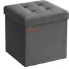 Image de SONGMICS Tabouret de Rangement, Petit Pouf Pliable, 30 x 30 cm, Repose-Pieds Cubique avec Rangement, Charge jusqu'à 130 kg, pour Salon, Chambre, Dortoir, Gris Foncé LSF028G01