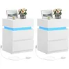 Image de VASAGLE Table de Chevet, Bande LED Multicolore, 3 Tiroirs | Table d’Appoint de Style Moderne, 40 x 35 x 55 cm, Blanc Nuage, Collection KAILYN LET630T10