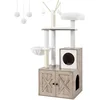 Image de Feandrea Arbre à Chat avec Maison de Toilettes, Griffoir Moderne 2-en-1, Cache-litière, Niche pour Chat avec Griffoirs, Bâtons avec Pompons Amovibles, Grège PCT113G01