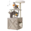 Image de Feandrea Arbre à Chat avec Maison de Toilettes, Tour de Jeu Moderne 2-en-1, Niche pour Chat de 134 cm avec Chache-litière, Poteaux à Griffer, Perchoir, Tapis Lavables, Grège PCT115G01