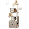 Image de Feandrea Arbre à Chat Moderne avec Cache-litière, Tour de Jeu, Griffoir avec Maison de Toilette, 180 cm, Niche, Plateforme, Tapis Lavables, Grège PCT116G01