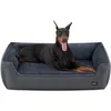 Image de Feandrea Panier pour Chiens, Lit pour Animaux, Canapé, en Tissu Façon Lin, Bords Rehaussés, Antiglisse, Housse Amovible Lavable, Taille XXL pour Grands Chiens, 120 x 90 x 30 cm, Gris Foncé PGW013G01