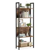 Image de VASAGLE Bibliothèque sur 5 Niveaux, Étagère de Rangement pour Cuisine, pour Bureau, Salon, Chambre, 24 x 62 x 165 cm, Style Industriel, Marron Rustique et Noir d'encre LLS025B01V1