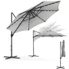 Image de SONGMICS Parasol de Jardin 300 cm, 28 LED Solaires, UPF 50+, Parasol d Extérieur, Pivotant à 360°, Inclinaison Fluide, Manivelle, avec Base en Croix, Gris Tourterelle GPU047G11