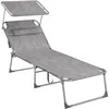Image de SONGMICS Bain de Soleil Grand, Chaise Longue Pliable, Transat, 71 x 200 x 38 cm, Capacité de Charge 150 kg, avec Pare-Soleil, Dossier Inclinable, pour Jardin, Piscine, Terrasse, Grège GCB022G01