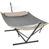 Image de SONGMICS Hamac avec Support, Structure en Métal, Barre de Soutien Double, avec Coussin, Capacité de Charge Jusqu'à 200 kg, pour Jardin, Structure Noire et Hamac Girs GHS002G01