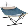 Image de SONGMICS Hamac avec Support, Structure en Métal, Barre de Soutien Double, avec Coussin, Capacité de Charge Jusqu'à 200 kg, pour Jardin, Structure Noire et Hamac Bleu GHS002Q01