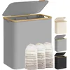 Image de SONGMICS Panier à Linge avec Couvercle à 3 Compartiments, 150L, Sac Amovible, Tissu Oxford, Poignées en Bambou, Pliable, 60 x 38,5 x 70,5 cm, Gris Tourterelle LCB515G01