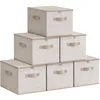 Image de SONGMICS Boîte de Rangement, Pliable, avec Couvercle, Poignées, Coffre, Panier, pour Vêtements, Chaussres, en Tissu Non-tissé, Lot de 6, 40 x 30 x 25 cm, Beige Sable RZB003K02