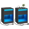 Image de VASAGLE Lot de 2 Kailyn Collection - Table de Nuit avec Multiprise, Table d’Appoint avec Lumières LED Réglables, Tiroir, 2 Prises, 2 Ports USB, Moderne, pour Chambre, Salon, Noir Cendré LET918T22