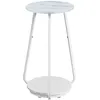 Image de VASAGLE Table d’Appoint Ronde, Table de Chevet à 2 Niveaux, Guéridon avec Plateau en Verre et Étagère en Panneau d'aggloméré, pour Salon, Petits Espaces, Style Moderne, Blanc Marbré LET287W59