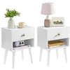 Image de VASAGLE Lot de 2 Tables de Chevet avec tiroir et étagère Ouverte, Pieds en Bois, Table Basse pour Salon, Chambre à Coucher, canapé, Blanc Neige LET855W01