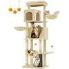 Image de Feandrea Arbre à Chat, Tour à Chat de 175 cm de Haut, Multi-Niveaux, avec 2 Niches, 2 Paniers, 5 Griffoirs, Toilettage Autonome, Perchoir, Hamac, Beige Sable PCT182Y01