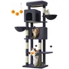 Image de Feandrea Arbre à Chat, Tour à Chat de 175 cm de Haut, Multi-Niveaux, avec 2 Niches, 2 Paniers, 5 Griffoirs, Toilettage Autonome, Perchoir, Hamac, Gris Foncé PCT182G02