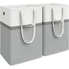 Image de SONGMICS Lot de 2 Paniers à linge, Corbeilles à Linge Pliable, Sacs à Linge de 110 L avec Poignées Courtes et Longues, Faciles à Transporter et à Nettoyer, Autoportants, Gris Tourterelle LCB210G02