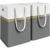 Image de SONGMICS Lot de 2 Paniers à linge, Corbeilles à Linge Pliable, Sacs à Linge de 110 L avec Poignées Courtes et Longues, Faciles à Transporter et à Nettoyer, Autoportants, Gris Ardoise LCB210G01