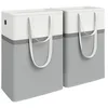 Image de SONGMICS Lot de 2 Paniers à linge, Corbeilles à Linge Pliable, Sacs à Linge de 75 L avec Poignées Courtes et Longues, Faciles à Transporter et à Nettoyer, Autoportants, Gris Tourterelle LCB208G02