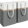 Image de SONGMICS Lot de 2 Paniers à linge, Corbeilles à Linge Pliable, Sacs à Linge de 75 L avec Poignées Courtes et Longues, Faciles à Transporter et à Nettoyer, Autoportants, Gris Ardoise LCB208G01