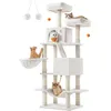 Image de Feandrea Arbre à Chat, Hauteur 168 cm, avec 13 Griffoirs, 2 Plate-Forme, 2 Niches, Panier, Hamac, Pompon, Tissu Peluche, Multi-Niveaux pour Chat d'Intérieur, Blanc Crème PCT165T01
