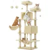 Image de Feandrea Arbre à Chat, Hauteur 168 cm, avec 13 Griffoirs, 2 Plate-Forme, 2 Niches, Panier, Hamac, Pompon, Tissu Peluche, Multi-Niveaux pour Chat d'Intérieur, Beige PCT165M01