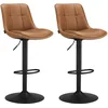 Image de VASAGLE Tabourets de Bar, Lot de 2, Chaise de Cuisine, Siège Pivotant à Hauteur Réglable, Matelassé, en PU, avec Dossier et Repose-Pieds, Salle à Manger, Comptoir, Acier, Marron Caramel LJB095K01