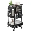 Image de SONGMICS Chariot de Rangement, 3 Plateaux en Maille Métallique, 2 Panneaux Perforés Amovibles, 2 Supports Suspendus, 4 Crochets, pour Bureau, Cuisine, Salon, Salle de Bain, Noir d’Encre LRC037B01