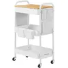 Image de SONGMICS Chariot de Rangement à 3 Niveaux, Chariot Roulant avec Table Supérieure, 2 Pots Amovibles, 6 Poches Latérales, pour Salon, Bureau, Cuisine, Blanc Nuage LRC036W01