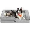 Image de Feandrea Panier pour Chien, Lit pour Animal, Orthopédique, Mousse Alvéolée, Bords Surélevés Rembourrés, Housse Amovible en Tissu Peluche aux Motifs Roses, 106 x 76 x 16 cm, Gris Tourterelle PGW253G01