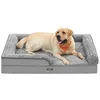 Image de Feandrea Panier pour Chien, Lit pour Animal, Orthopédique, Mousse Alvéolée, Bords Surélevés Rembourrés, Housse Amovible en Tissu Peluche aux Motifs Roses, 122 x 85 x 16 cm, Gris Tourterelle PGW254G01