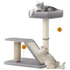 Image de Feandrea Griffoir pour Chat avec Lit, Griffoir Multifonctionnel avec Rampe de Grattage Pivotante, Perchoir, Toilettage Autonome, Pompons, Petit Arbre à Chat, Gris Clair PCA024G01