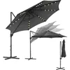 Image de SONGMICS Parasol de Jardin 300 cm, 28 LED Solaires, UPF 50+, Parasol d Extérieur, Pivotant à 360°, Inclinaison Fluide, Manivelle, avec Base en Croix, Gris GPU047G02