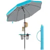 Image de SONGMICS Parasol 200 cm, UPF 50+, Inclinaison de 30° des 2 Côtés, Hauteur Réglable, Petite Tablette, Crochets, Adapté pour Plage, Jardin, Sans Base, Bleu GPU0082Q01