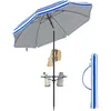 Image de SONGMICS Parasol 160 cm, UPF 50+, Inclinaison de 30° des 2 Côtés, Hauteur Réglable, Petite Tablette, Crochets, Adapté pour Plage, Jardin, Sans Base, Bleu et Blanc GPU0080Q02