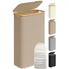Image de SONGMICS Panier à Linge Mince avec Couvercle, 65L, Gain de Place, Doublure en Maille Amovible, Tissu Oxford, Poignées en Bambou, Pliable, 42 x 22,5 x 70,5 cm, Marron Camel LCB506N02
