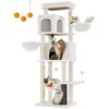 Image de Feandrea Grand Arbre à Chat, Tour à Chat de 175 cm de Haut, Multi-Niveaux, avec 2 Niches, 2 Paniers, 5 Griffoirs, Toilettage Autonome, Perchoir, Hamac, Blanc Crème PCT182W02