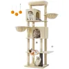 Image de Feandrea Grand Arbre à Chat, Tour à Chat de 190,7 cm de Haut, Multi-Niveaux, avec 2 Niches, 2 Paniers, 5 Griffoirs, Toilettage Autonome, Perchoir, Hamac, Beige Sable PCT183Y01