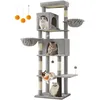 Image de Feandrea Grand Arbre à Chat, Tour à Chat de 190,7 cm de Haut, Multi-Niveaux, avec 2 Niches, 2 Paniers, 5 Griffoirs, Toilettage Autonome, Perchoir, Hamac, Gris Tourterelle PCT183G01
