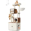 Image de Feandrea Arbre à Chat Moderne avec Cache-litière, Tour de Jeu, Griffoir avec Maison de Toilette, 180 cm, Niche, Plateforme, Tapis Lavables, Marron Miel et Blanc Rustique PCT116K03