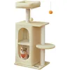 Image de Feandrea Petit Arbre à Chat avec 2 Grottes, Poteaux à Griffer, pour Les Foyers Multi-Chats, Beige Sable PCT005Y01